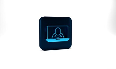 Fototapeta premium Blue Video chat conference icon isolated on grey background. Online meeting work form home. Remote project management. Blue square button. 3d illustration 3D render