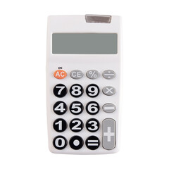 White digital calculator on the top view white background.