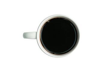 White cup of black coffee top view isolated on white with clipping path.