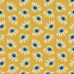 Evil eye seamless pattern. Ethnic Turkish eye decorative symbols