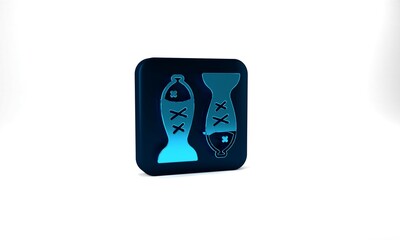 Blue Served fish on a plate icon isolated on grey background. Blue square button. 3d illustration 3D render