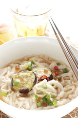 Koran food, Fried eggplant on Guksu for homemade comfort food