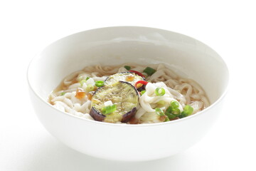 Koran food, Fried eggplant on Guksu for homemade comfort food