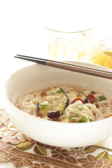 Koran food, Fried eggplant on Guksu for homemade comfort food