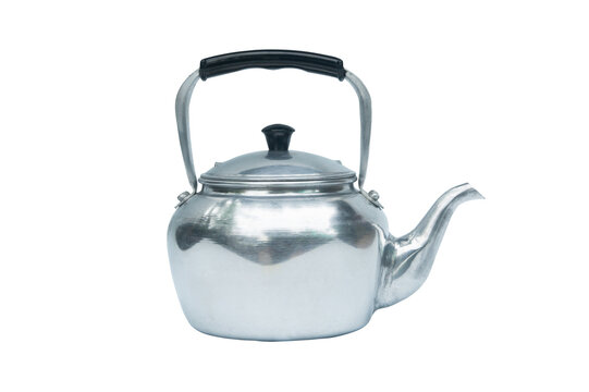 Aluminum Tea Pot Kettle Stove Top Isolated On White Background With Clipping Path