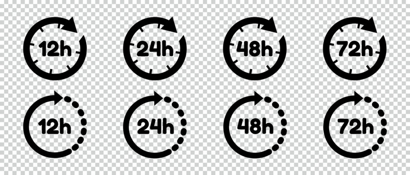 Time Icons 12h To 72h - Different Vector Illustrations Isolated On Transparent Background