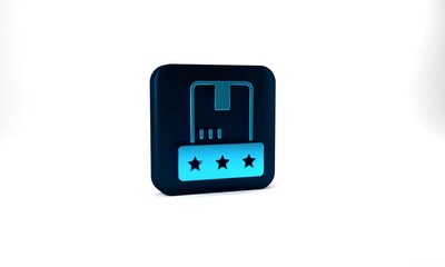 Blue Consumer or customer product rating icon isolated on grey background. Blue square button. 3d illustration 3D render