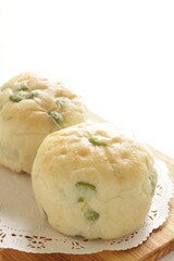 Home bakery, green soybeans bread for breakfast 