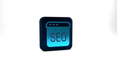 Blue SEO optimization icon isolated on grey background. Blue square button. 3d illustration 3D render