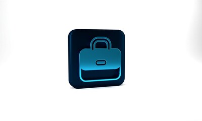 Blue Briefcase icon isolated on grey background. Business case sign. Business portfolio. Blue square button. 3d illustration 3D render