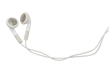 Obraz premium white earphones isolated on white background with clipping path, copy space.