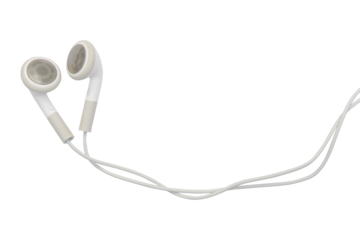 white earphones isolated on white background with clipping path, copy space.