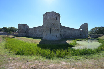 Crumbling walls of an English medieval castle in the uk.