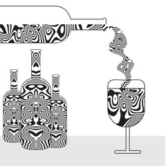 illustration of wine bottle and glass of wine
