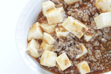 Chinese food, homemade Mapo tofu in bowl