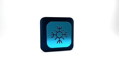 Blue Snowflake icon isolated on grey background. Blue square button. 3d illustration 3D render