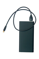 Power bank with white cable isolated on white background with clipping path