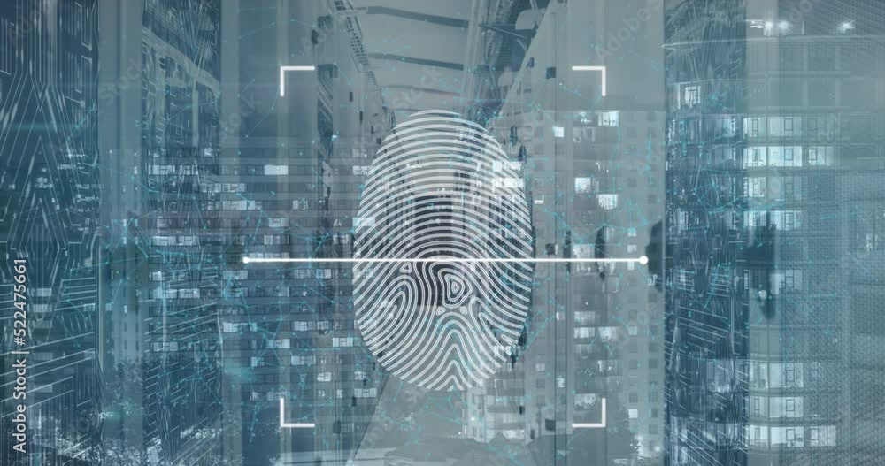 Aufkleber animation of fingerprint scanning on digital interface against server room