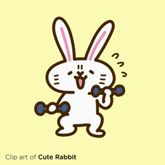 ウサギのキャラクターイラストシリーズ　「筋トレするウサギ」