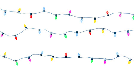 Christmas lights string isolated on white background With clipping path.