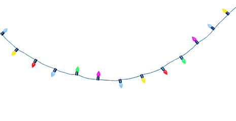 Christmas lights string isolated on white background With clipping path.