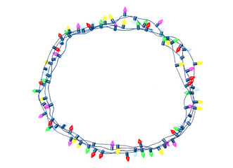 Christmas lights string frame isolated on white background With clipping path.