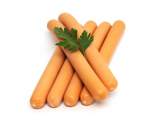 Fresh boiled chicken sausages, isolated on white background