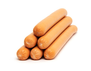 Fresh boiled chicken sausages, isolated on white background