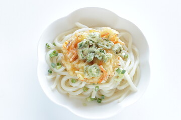 Japanese Okra and vegetable Tempura on Udon noodles