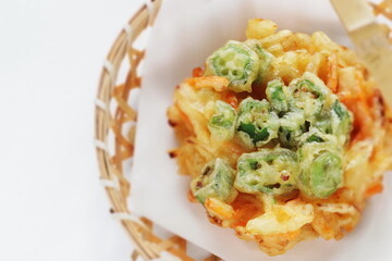 Homemade Japanese Okra and onion with carrot Tempura