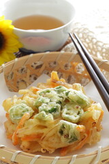 Homemade Japanese Okra and onion with carrot Tempura