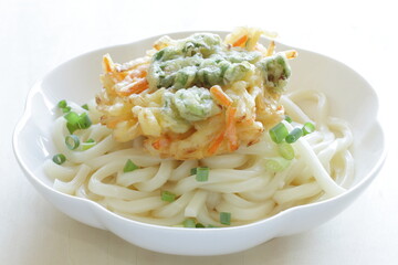 Japanese Okra and vegetable Tempura on Udon noodles