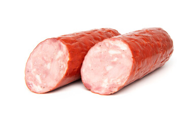 Smoked Ham Sausage or Pork Wurst, isolated on a white background