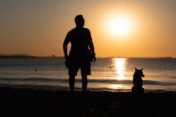 Fototapeta premium Dog and man silhouette