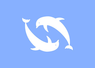 Two vector dolphins on a blue background. 