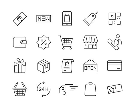 Shopping Icons - Vector Line. Editable Stroke. 