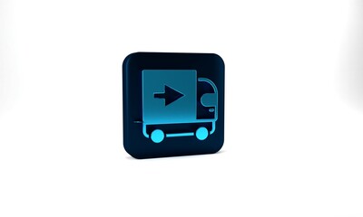 Fototapeta premium Blue Delivery cargo truck vehicle icon isolated on grey background. Blue square button. 3d illustration 3D render