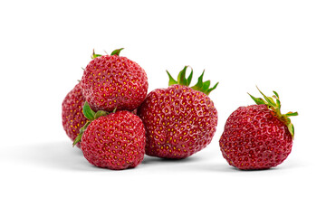 Large ripe strawberries isolated on a white background, macro photography
