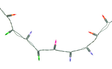 Naklejka premium Christmas lights string isolated on white background with clipping path.