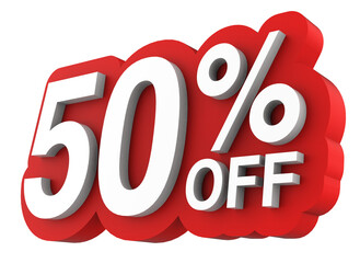 Sale tag number for 50% discount promotion. 3D illustration