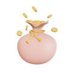 3D Money concept. money bag, coins stack. 3d isolated on a transparent background	