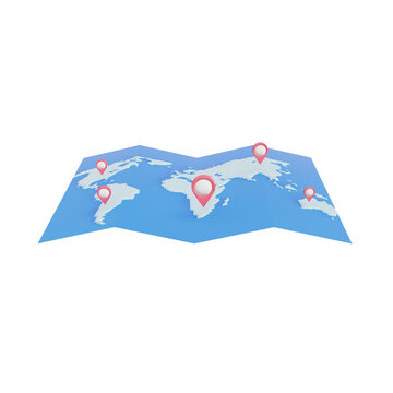3D location pin marker on the world map. The concept of GPS navigation system. 3d illustration.