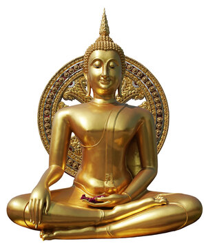 Buddha statue in pubic temple of thailand. Isolated on white background with clipping path.