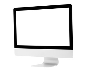Desktop computer with blank screen mockup, Cutout.
