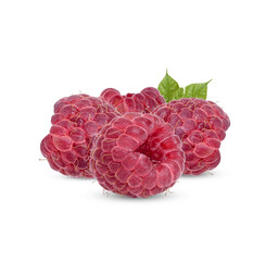 Fresh raspberry with leaves isolated on transparent background