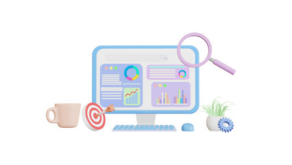 SEO Optimization Web, Analytics and search and aiming, SEO marketing concepts, 3D illustrations isolated on a transparent background	