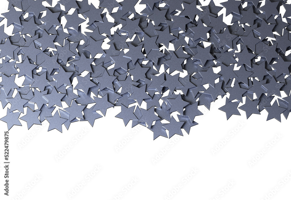 Poster silver stars pattern isolated on white background. 3d rendering.