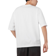 Young man in blank oversize t-shirt mockup, Cutout.