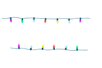 Christmas lights string isolated on white background with clipping path