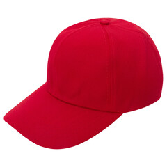 Red baseball cap mockup, Cutout.